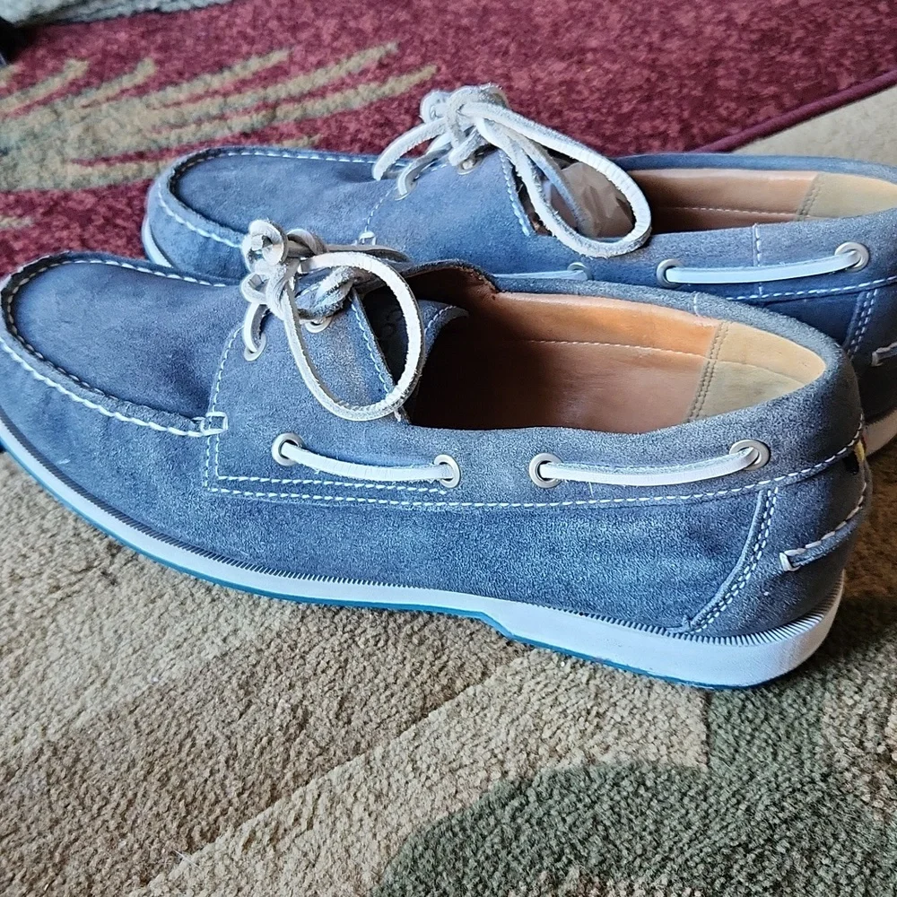 Ecco Blue and White Boat Shoes with Moccasin Design